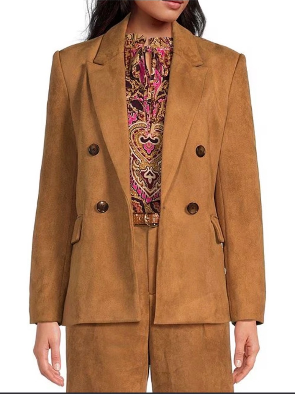 NWT A LOVES A Brown Double-Breasted Faux Suede Blazer Small
